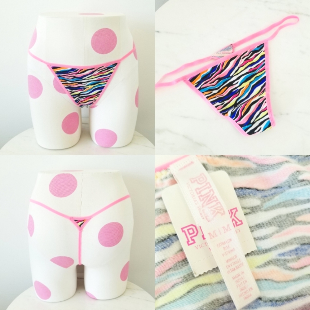 Victoria's Secret PINK Vintage Extra Low Rise Neon Bright Rainbow V-String Panty